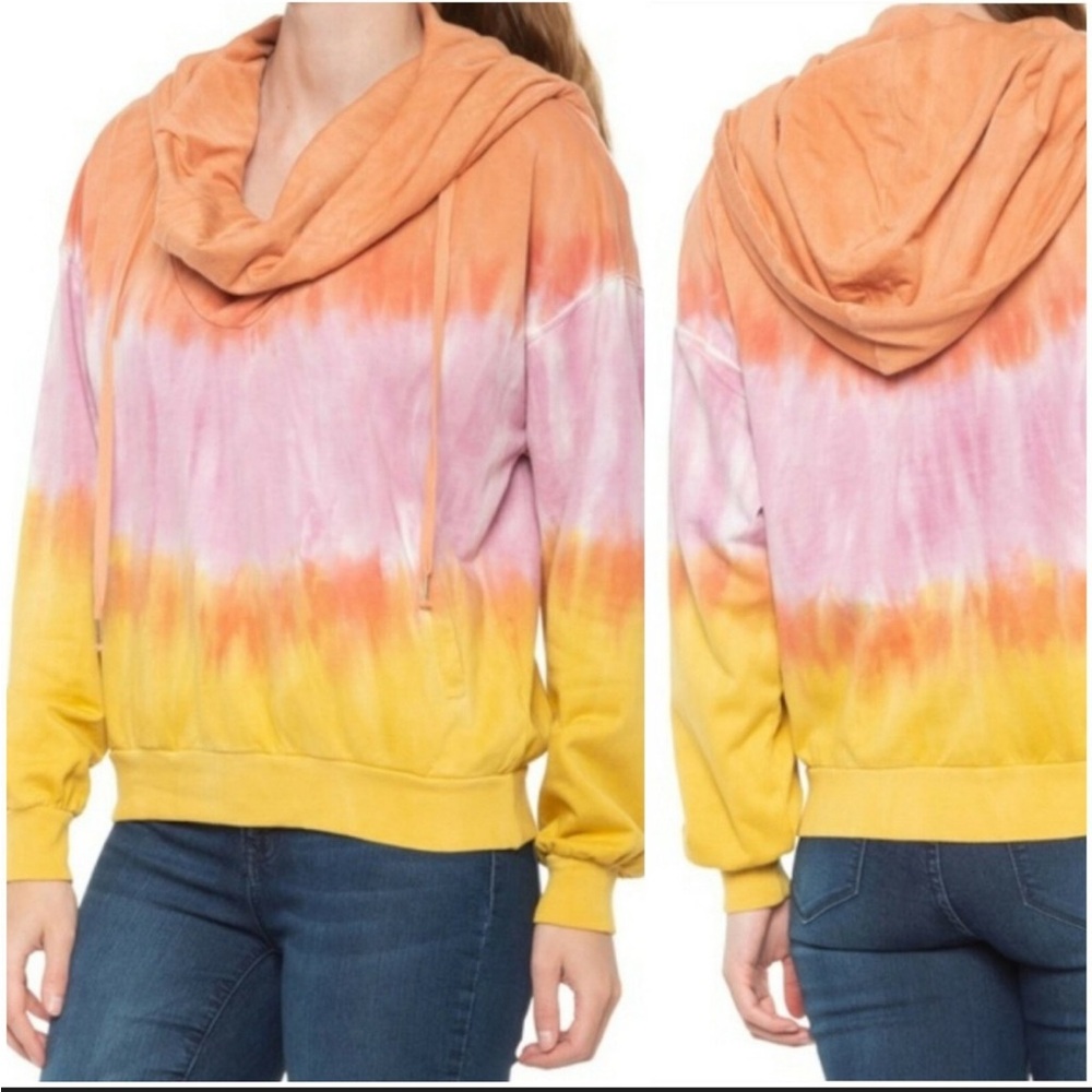 Young Fabulous & Broke Tie Dye‎ Orange Pink Yellow Cowl neck  Hoodie
